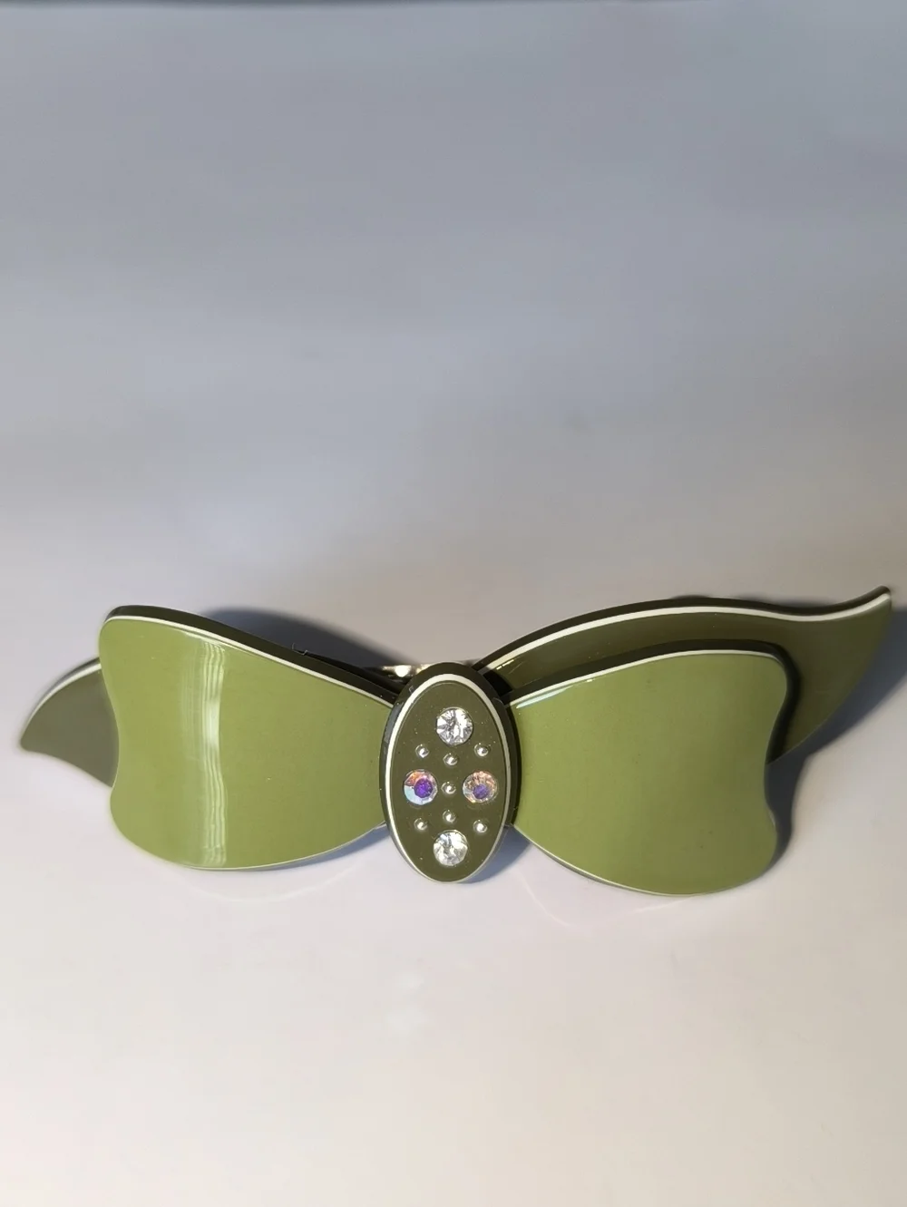 Green Hair Barrette Multi Crystals